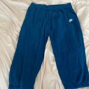 NIKE Blue Cropped Sweatpants with white logo